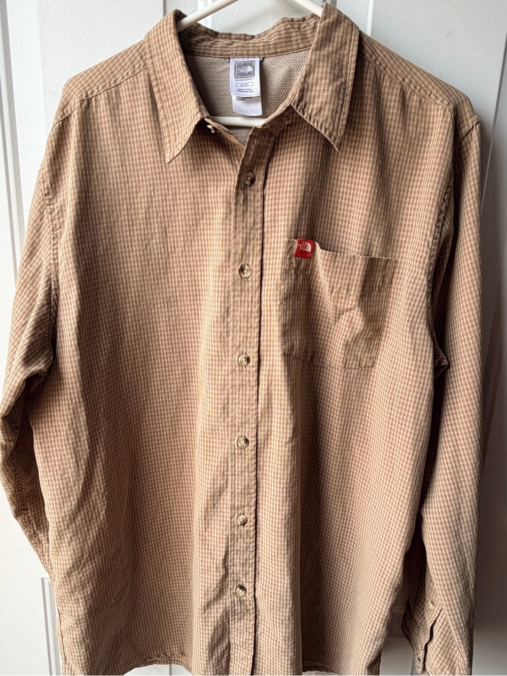 The North Face Men XL Outdoor Hiking Button Shirt Brown & Tan Vented